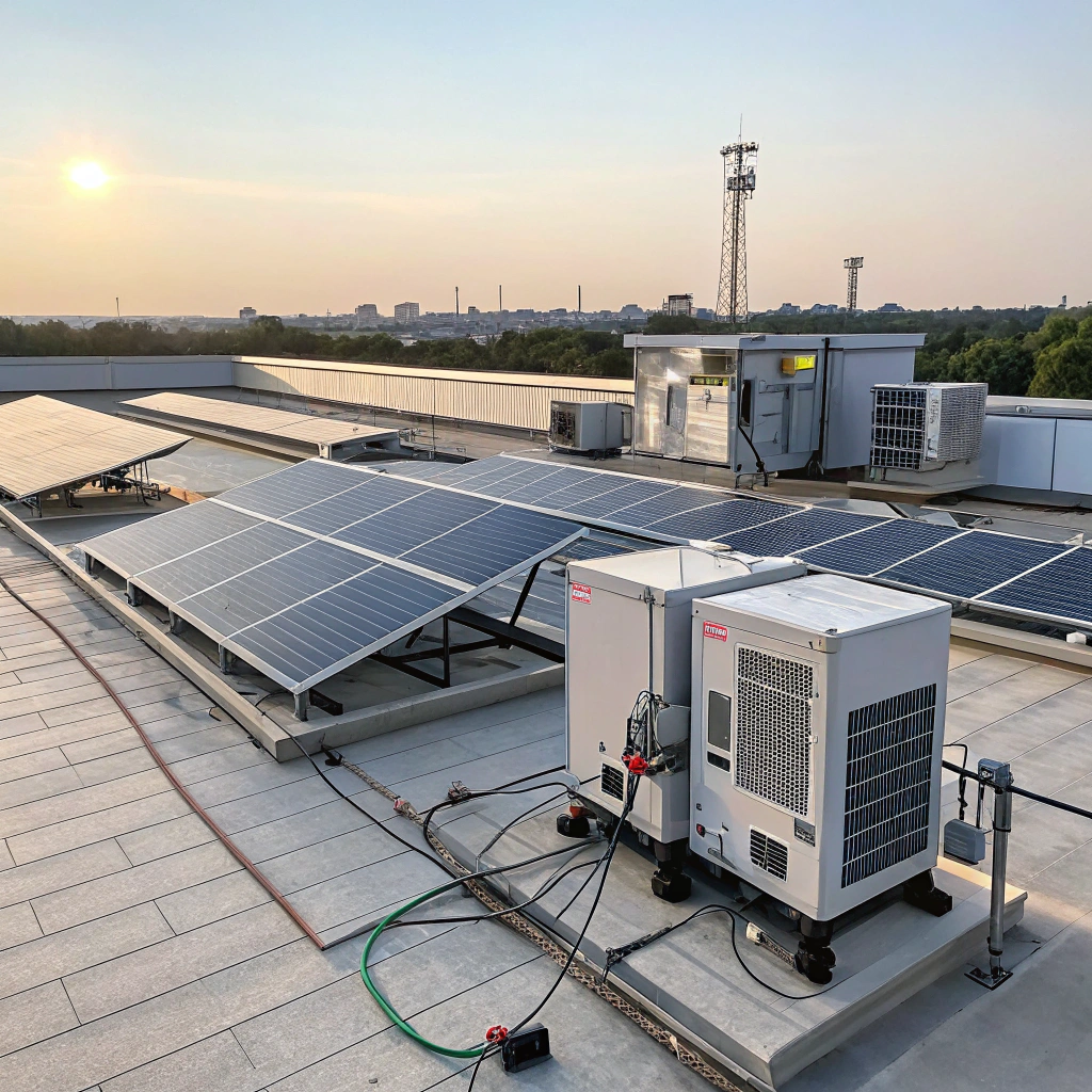 High-tech energy storage facility with battery racks