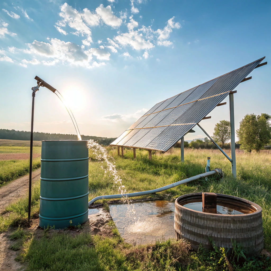 Solar water pump installation in a field