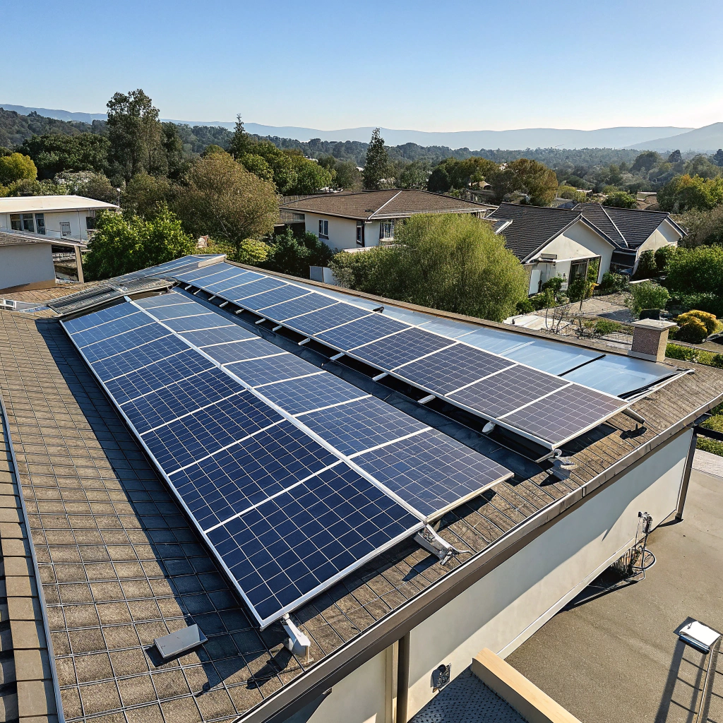 Solar panel array with sunlight reflection
