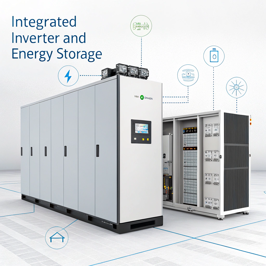 Industrial facility with solar panels and energy storage containers