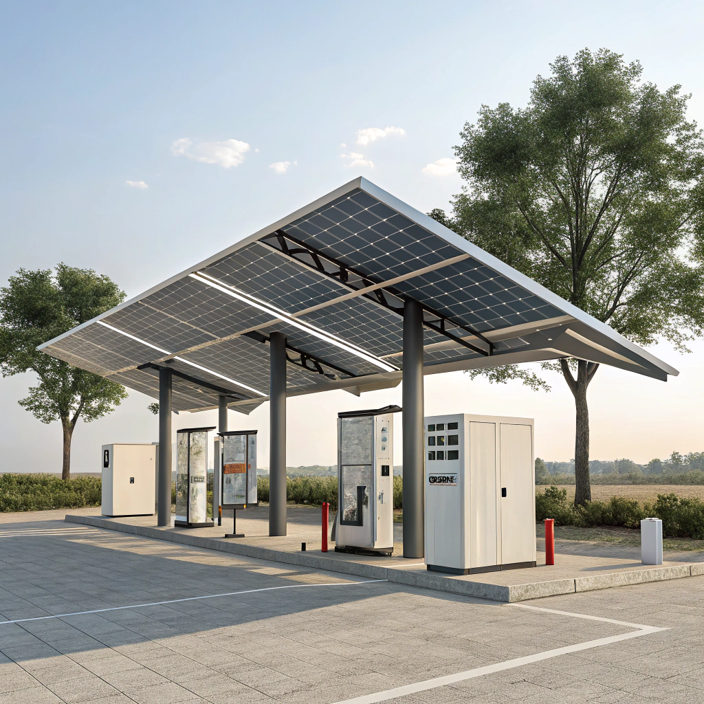Solar charging station at commercial parking lot
